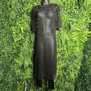 Women Tops Small Black Cover Up Pearl Accent‎ Mesh Vacation DANIEL 0143